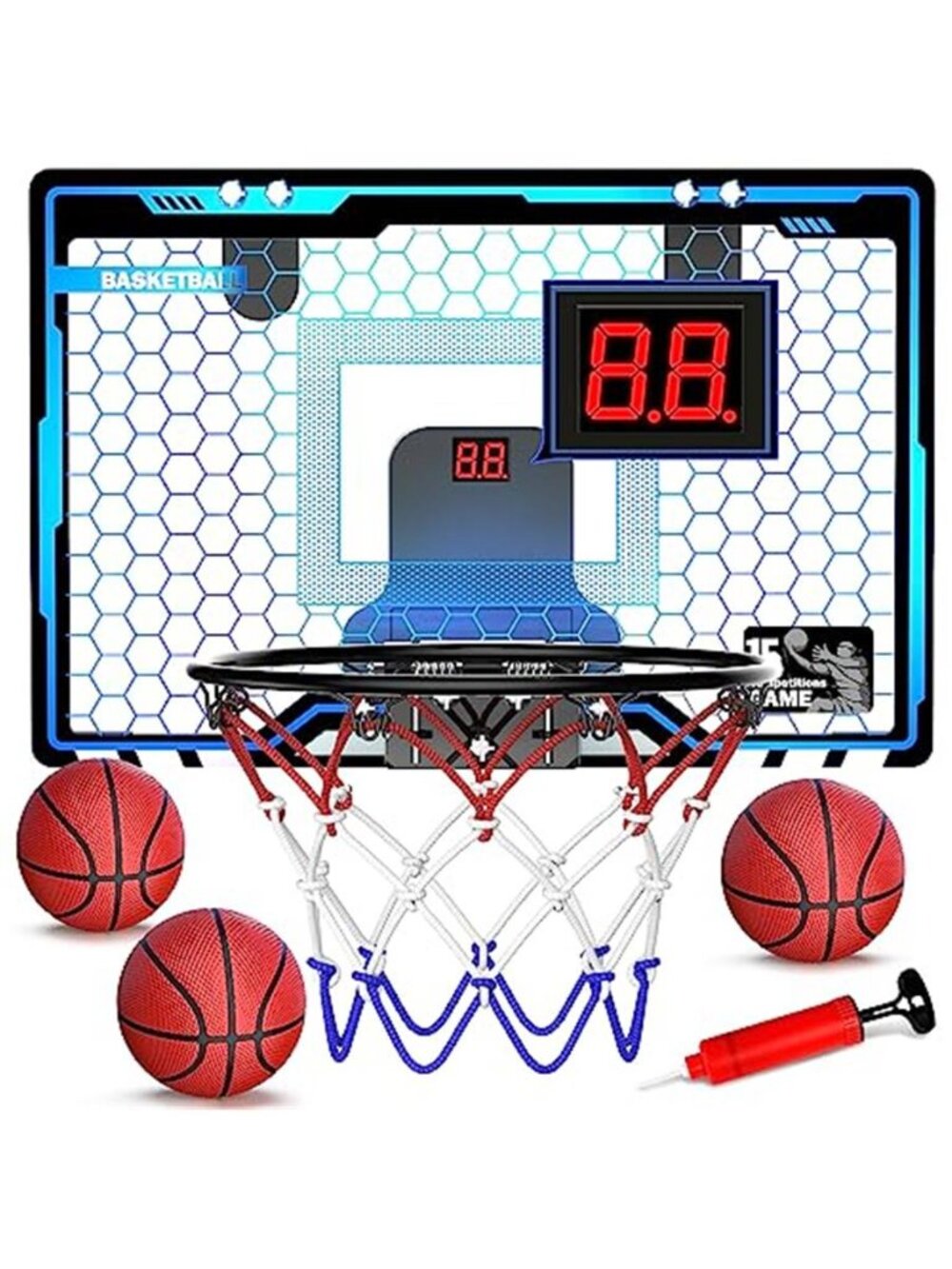 Indoor Mini Basketball Hoop for Kids, Basketball Hoops Over The Door with LED